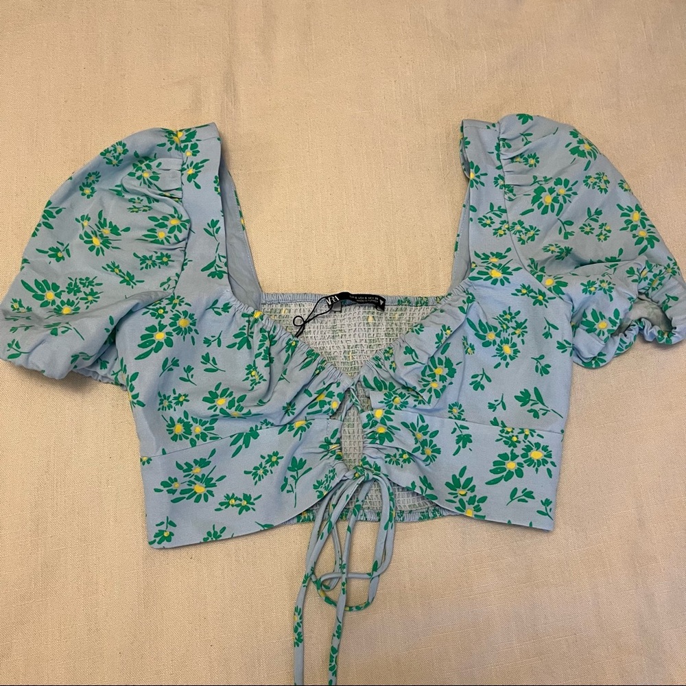 Zara Linen Blend Printed Crop Top - Size S